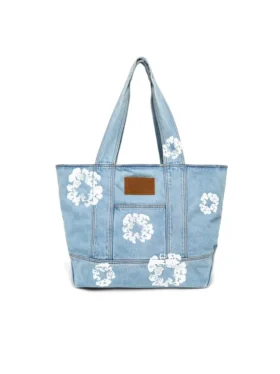 Cabas en denim délavé clair « Cotton Wreath »