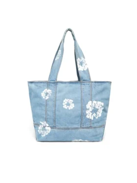 Cabas en denim délavé clair « Cotton Wreath »