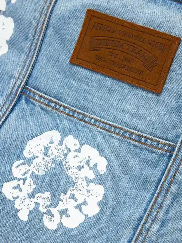 Cabas en denim délavé clair « Cotton Wreath »