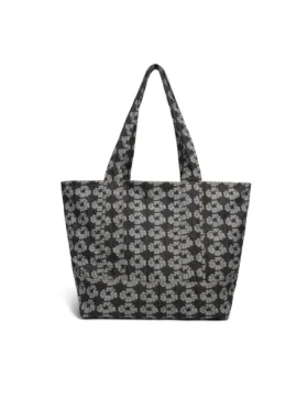 Cabas en denim jacquard « Wreaths », délavage foncé