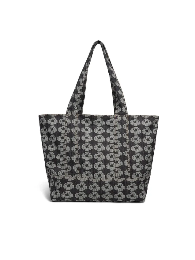 Cabas en denim jacquard « Wreaths », délavage foncé