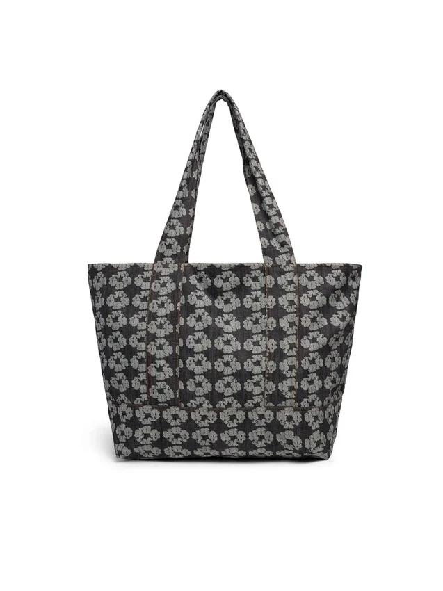 Cabas en denim jacquard « Wreaths », délavage foncé