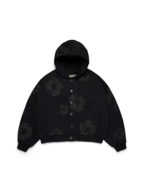 Cardigan à capuche « Cotton Wreath » noir