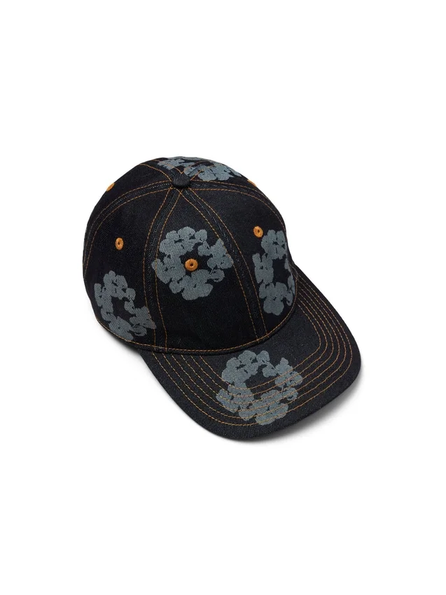 Casquette en Denim brut « Cotton Wreath » « Mono » – Indigo délavé