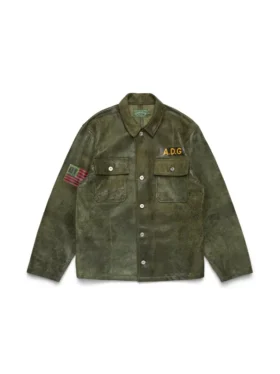 Chemise « Jungle » en cuir, vert militaire