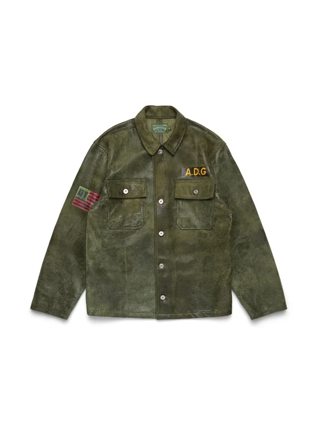 Chemise « Jungle » en cuir, vert militaire
