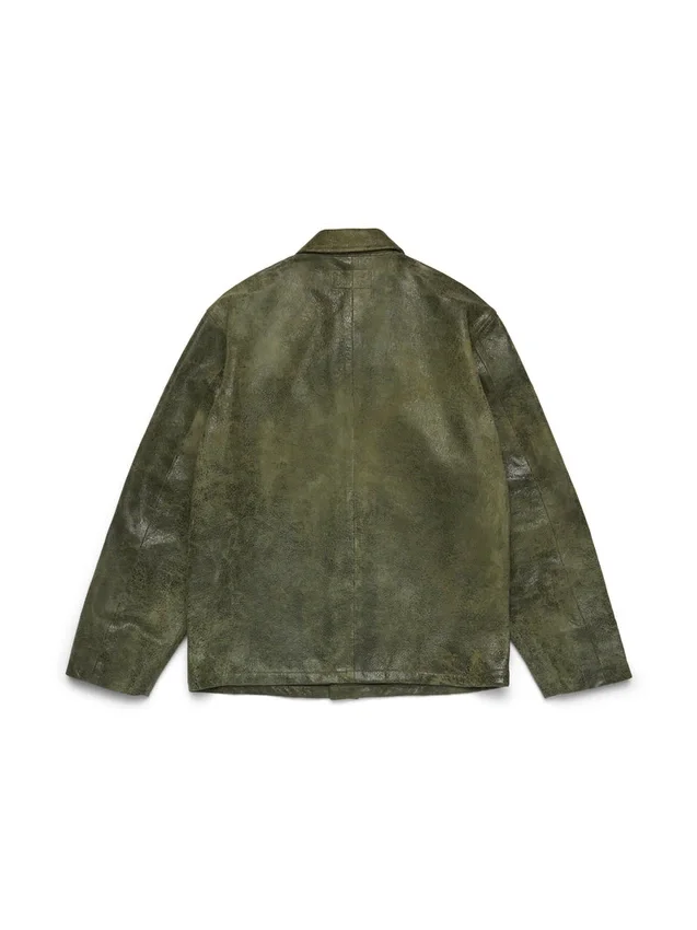 Chemise « Jungle » en cuir, vert militaire