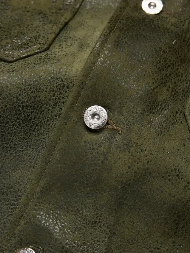 Chemise « Jungle » en cuir, vert militaire
