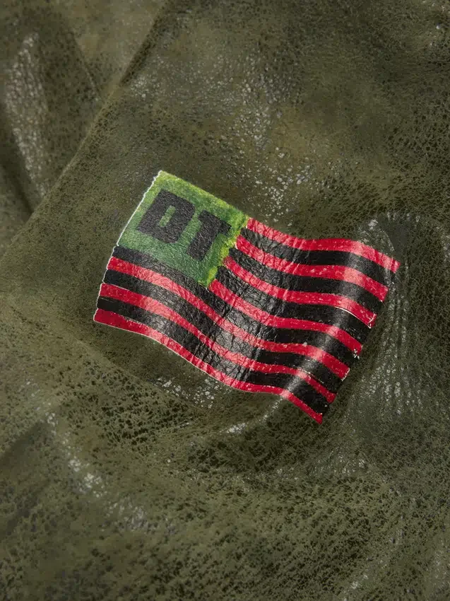 Chemise « Jungle » en cuir, vert militaire
