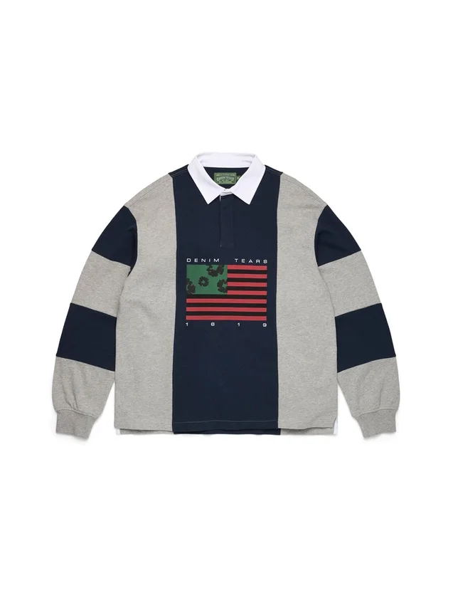 Maillot de rugby « Cotton Wreath » aux couleurs du drapeau panafricain, gris/bleu marine