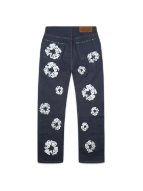Pantalon baggy en Denim « Cotton Wreath » clouté, selvedge