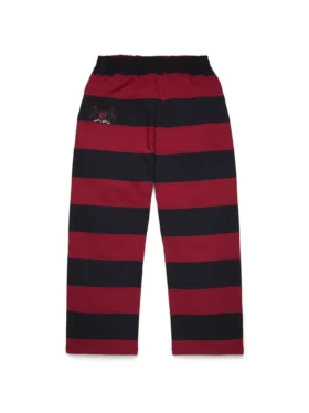 Pantalon de survêtement à ourlet ouvert « Striped Crest » rouge/bleu marine