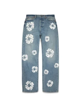 Pantalon en denim ample « Cotton Wreath » délavé clair