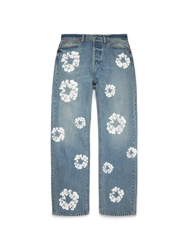 Pantalon en denim ample « Cotton Wreath » délavé clair