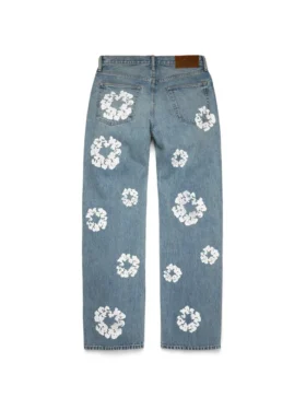 Pantalon en denim ample « Cotton Wreath » délavé clair
