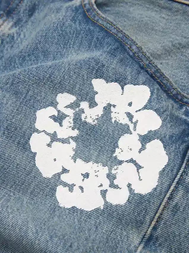 Pantalon en denim ample « Cotton Wreath » délavé clair