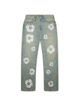 Pantalon en Denim « Cotton Wreath » ample clouté, délavage « Dirty Wash »