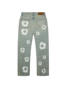 Pantalon en Denim « Cotton Wreath » ample clouté, délavage « Dirty Wash »