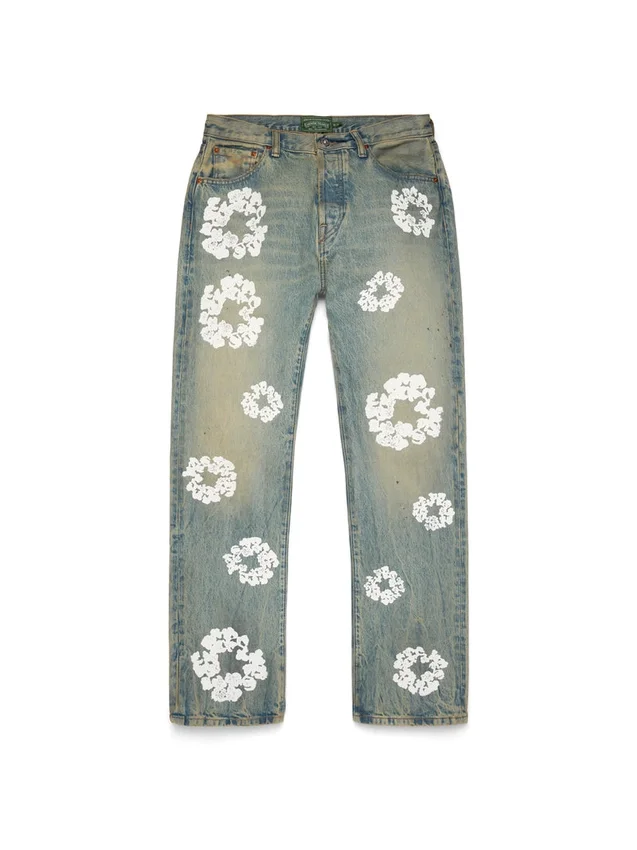 Pantalon en Denim « Cotton Wreath » coupe droite, délavage « Dirty Wash »