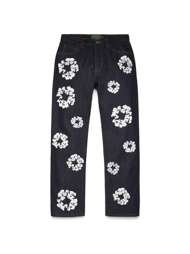 Pantalon en denim « Cotton Wreath » coupe droite à lisière