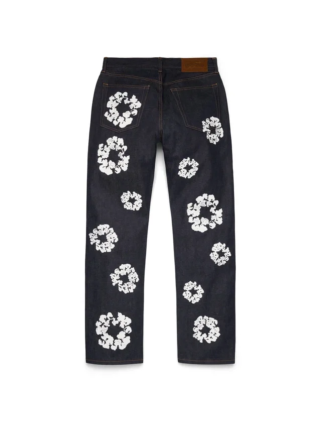 Pantalon en denim « Cotton Wreath » coupe droite à lisière