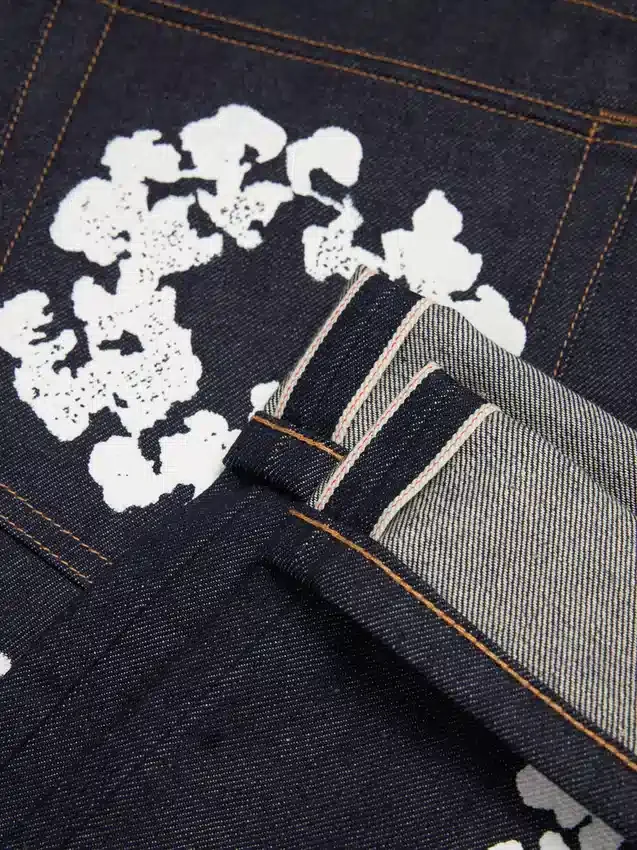 Pantalon en denim « Cotton Wreath » coupe droite à lisière