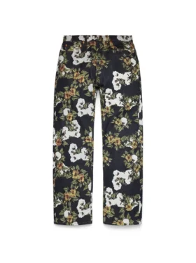 Pantalon en denim à fleurs ample avec lisière