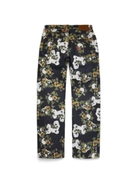 Pantalon en denim à fleurs ample avec lisière