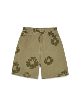 Short « Cotton Wreath » floqué, couleur kaki