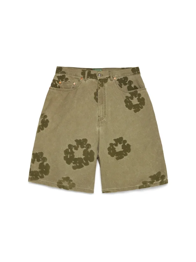 Short « Cotton Wreath » floqué, couleur kaki