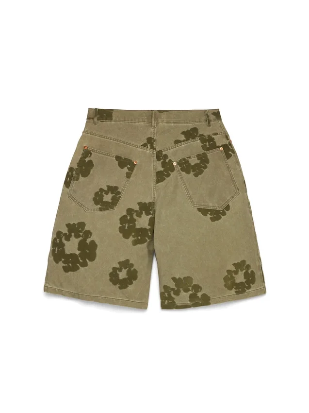 Short « Cotton Wreath » floqué, couleur kaki