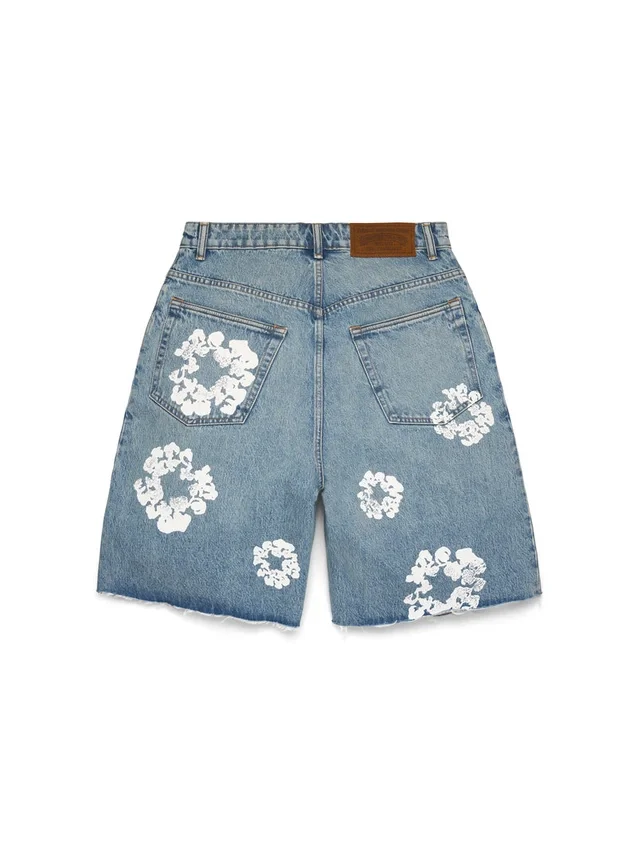 Short en Denim « Cotton Wreath » délavé clair