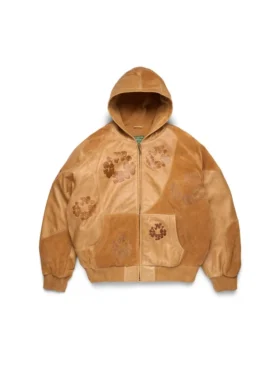Sweat à capuche en patchwork de cuir et daim « Cotton Wreath Hoodie », marron