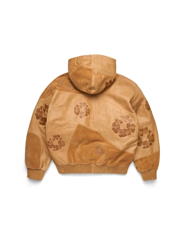 Sweat à capuche en patchwork de cuir et daim « Cotton Wreath Hoodie », marron