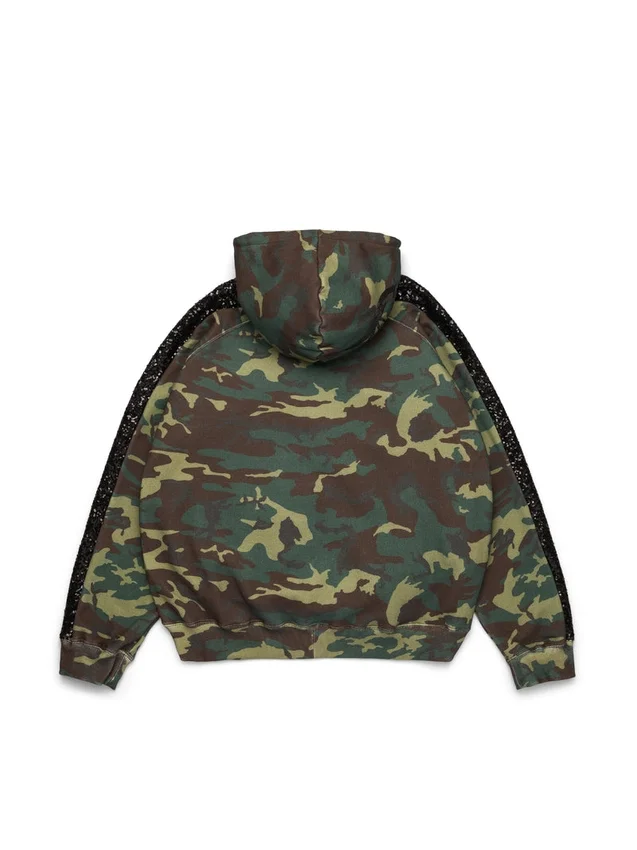 Sweat à capuche zippé avec empiècements à paillettes sur les manches, motif camouflage