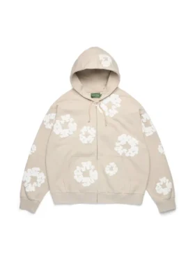 Sweat à capuche zippé « Cotton Wreath » couleur crème