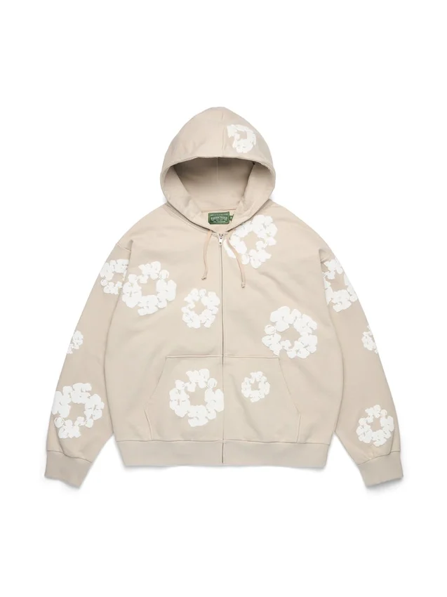 Sweat à capuche zippé « Cotton Wreath » couleur crème
