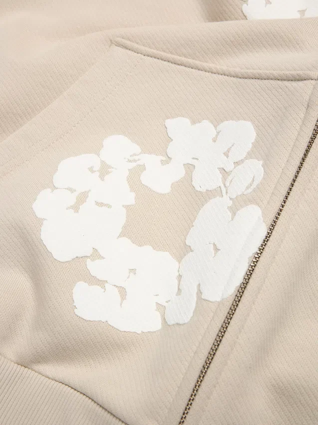 Sweat à capuche zippé « Cotton Wreath » couleur crème