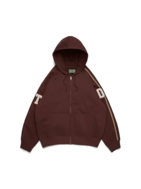 Sweat à capuche zippé DT avec écussons en chenille, marron