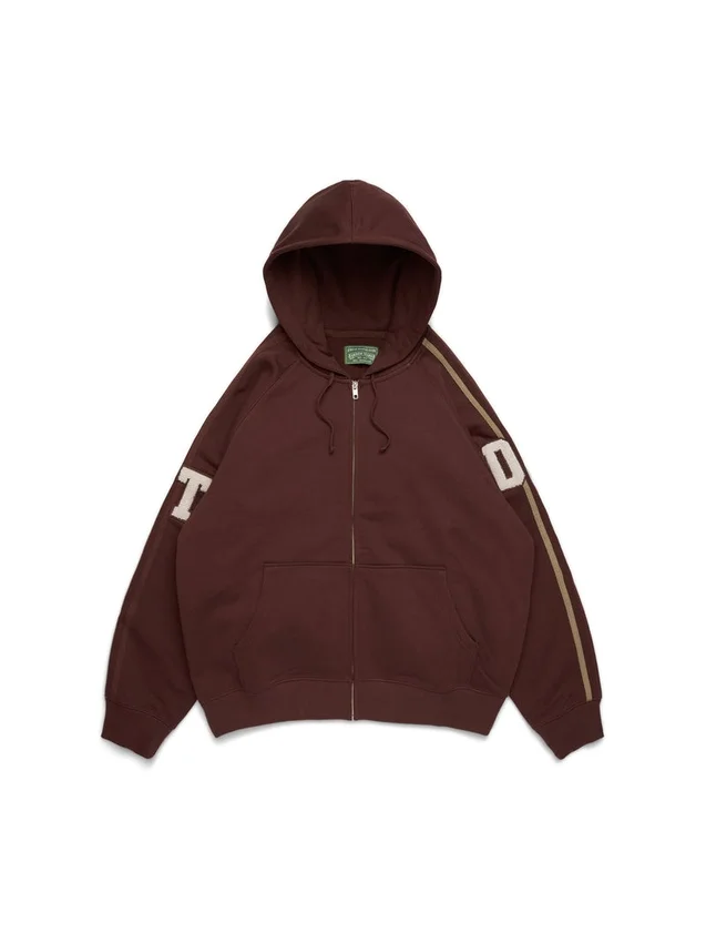 Sweat à capuche zippé DT avec écussons en chenille, marron