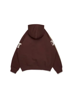 Sweat à capuche zippé DT avec écussons en chenille, marron