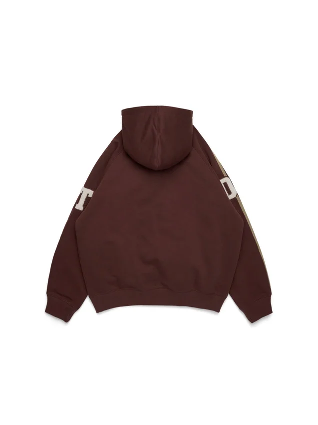Sweat à capuche zippé DT avec écussons en chenille, marron