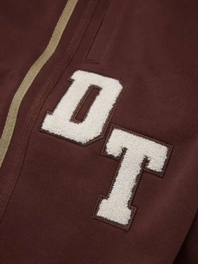 Sweat à capuche zippé DT avec écussons en chenille, marron