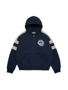 Sweat à capuche zippé à empiècements Denim U bleu marine