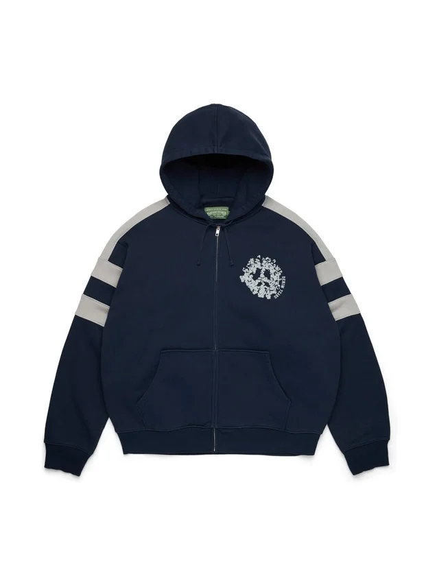 Sweat à capuche zippé à empiècements Denim U bleu marine