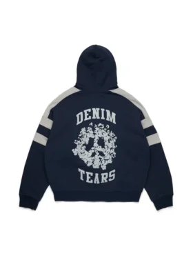 Sweat à capuche zippé à empiècements Denim U bleu marine