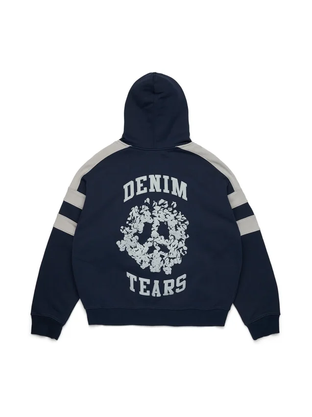 Sweat à capuche zippé à empiècements Denim U bleu marine