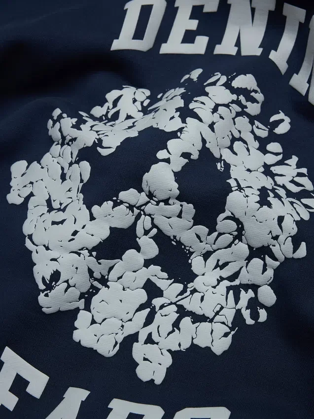 Sweat à capuche zippé à empiècements Denim U bleu marine