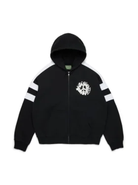 Sweat à capuche zippé à empiècements « Denim U » noir