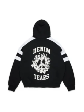 Sweat à capuche zippé à empiècements « Denim U » noir
